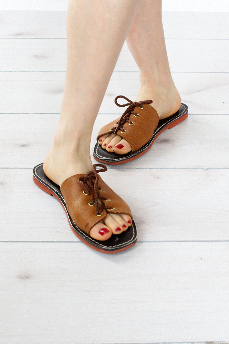KINO Brown Leather Slide Sandals Julia – KinoSandals main image 2