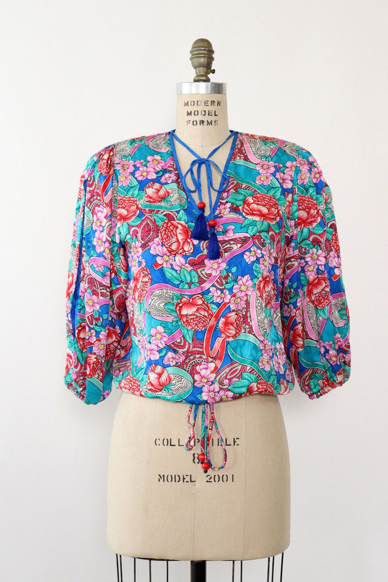 Peony Print Silk Diane Freis Blouse S/M – OMNIA