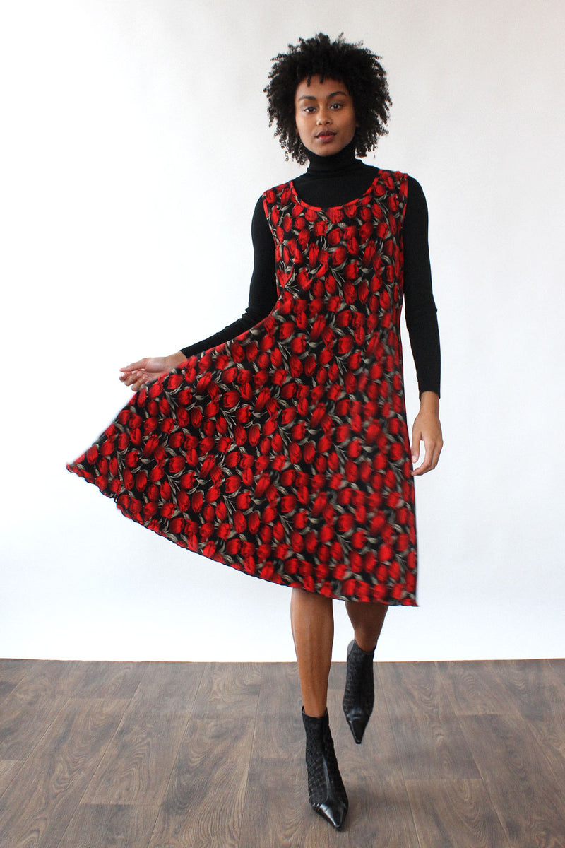 Moody Floral Pleated Tent Dress M XL OMNIA