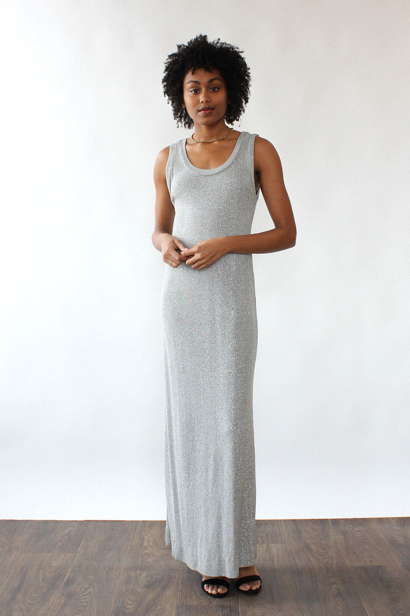Silver Lurex Knit Maxi Dress S-L OMNIA Silver Lurex Knit Maxi Dress S-L OMNIA