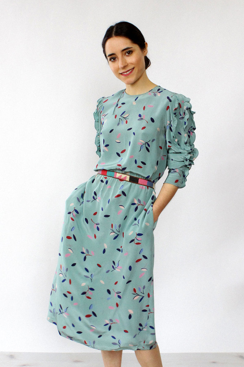 jack mulqueen silk dress Jack Mulqueen Dress Maxi Women's 12 Teal Purple 100% Silk Long Sleeve Vtg NWT