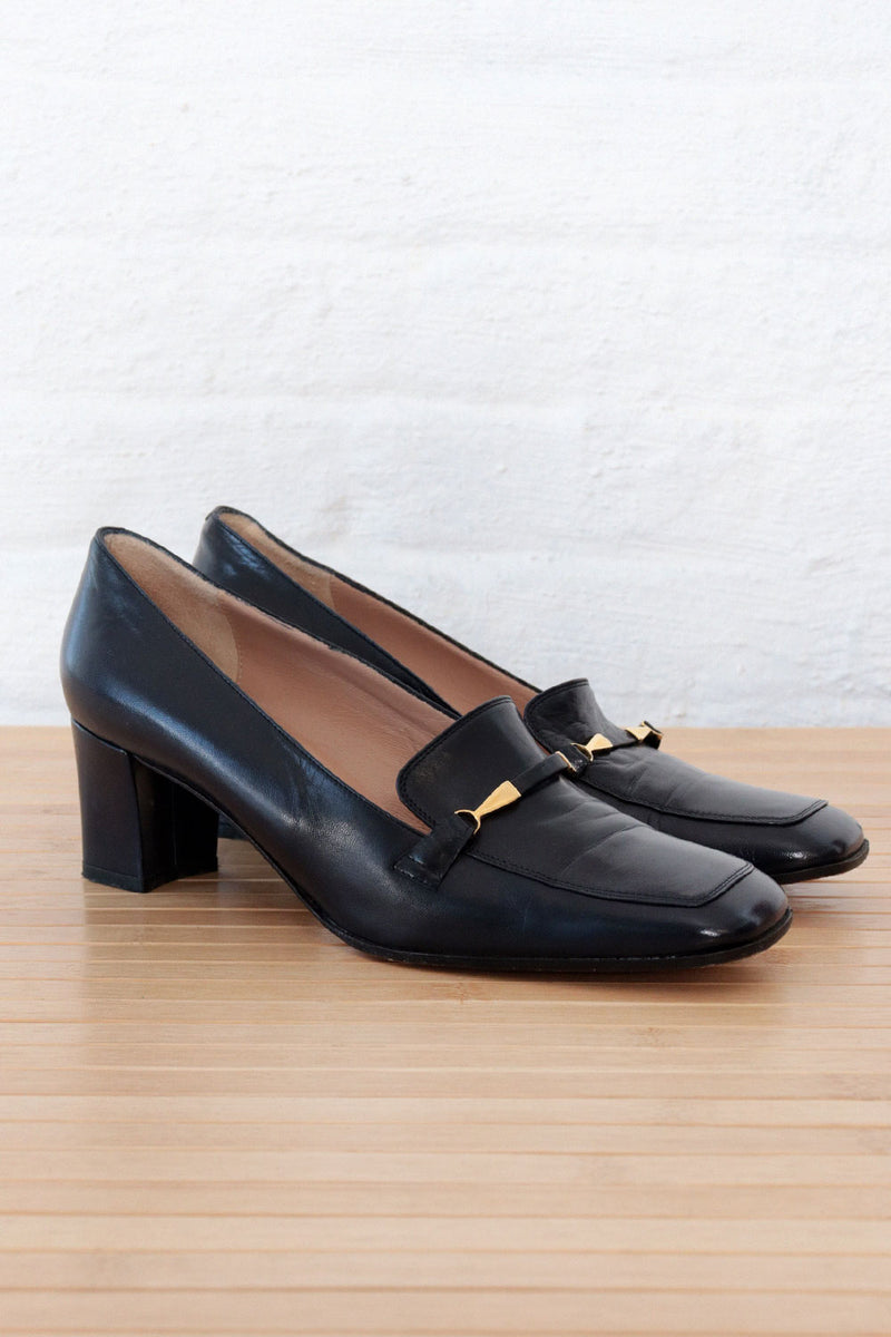 Navy Leather Heeled Loafers 8 OMNIA