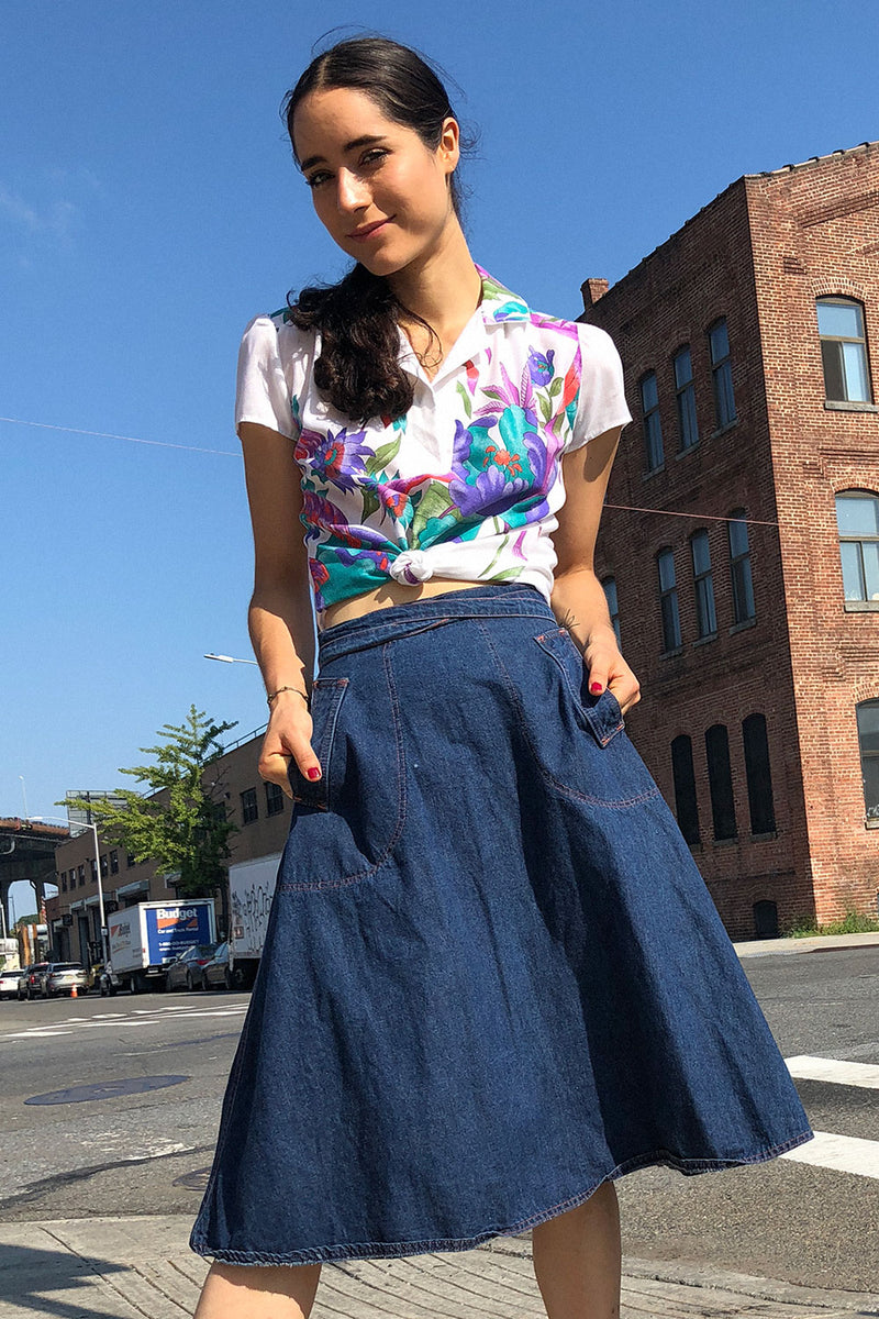 Wrap Skirt 70s Jean Skirt Koret City Blues Vintage 70s Midi Maxi