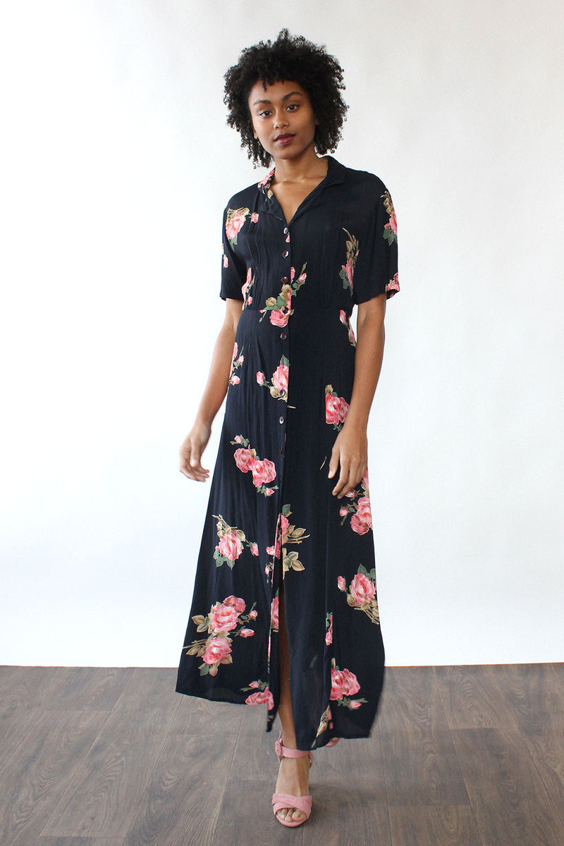 90s tea dress Vintage 90s Laura Ashley Blue Silk Floral Tea Dress