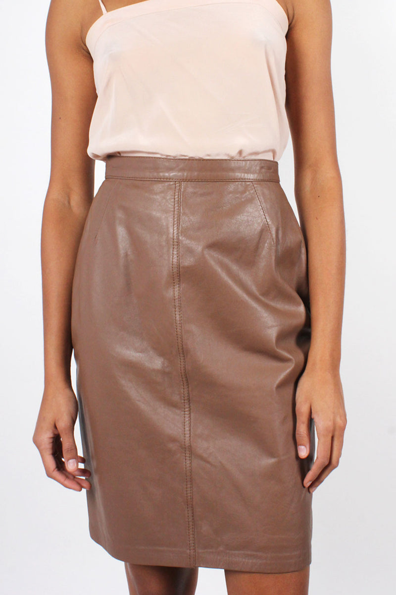 Taupe brown leather skirt on sale