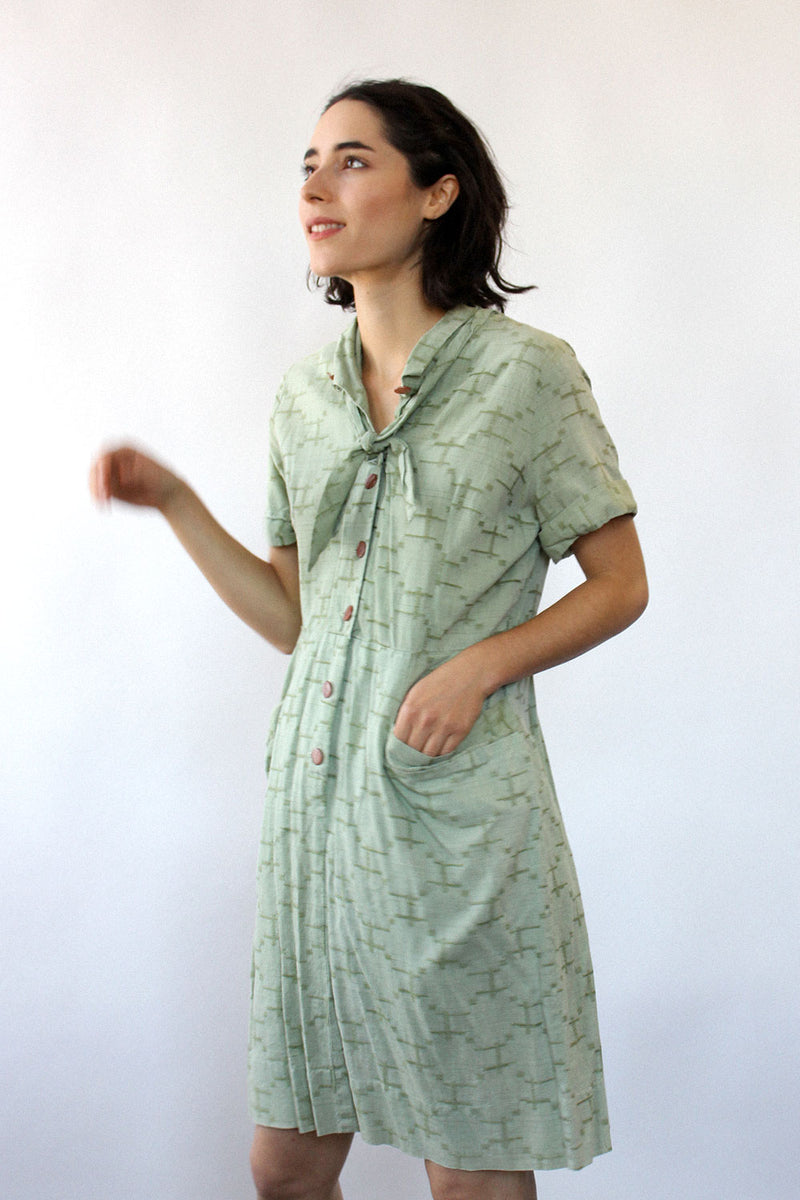 Celery Green Cotton Dress M OMNIA Celery Green Cotton Dress M OMNIA