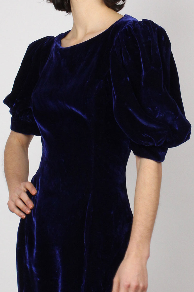 Midnight Velvet Puff Sleeve Dress S/M OMNIA Midnight Velvet Puff Sleeve Dress S/M OMNIA
