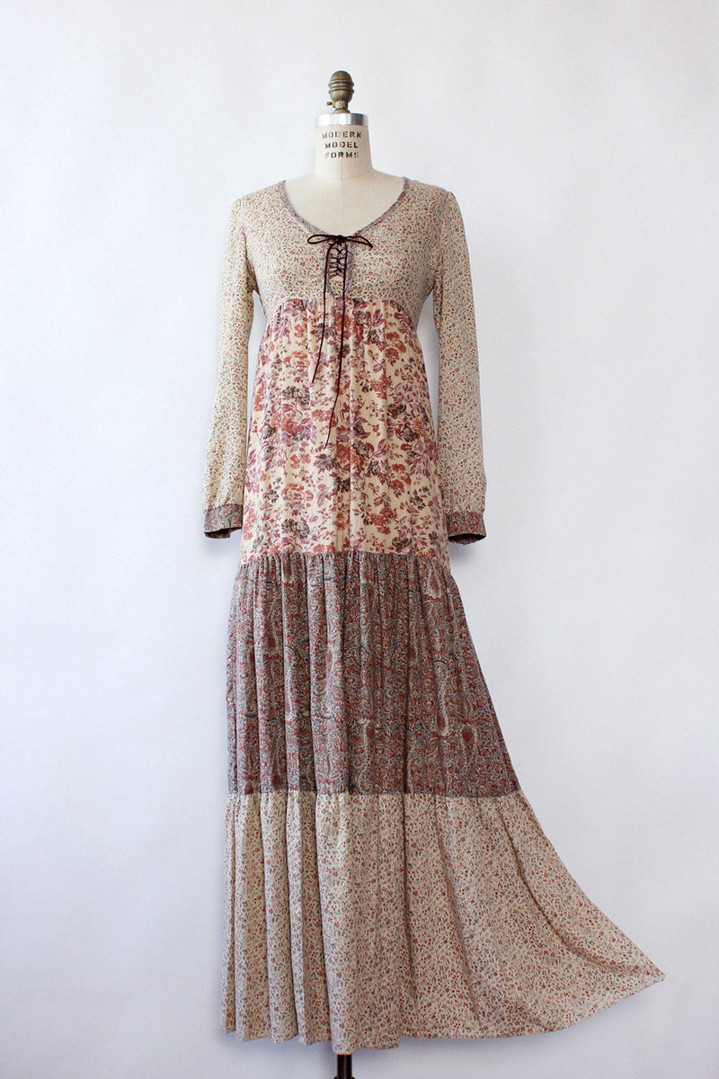 Mixed Print Boho Peasant Dress S/M OMNIA Mixed Print Boho Peasant Dress S/M OMNIA