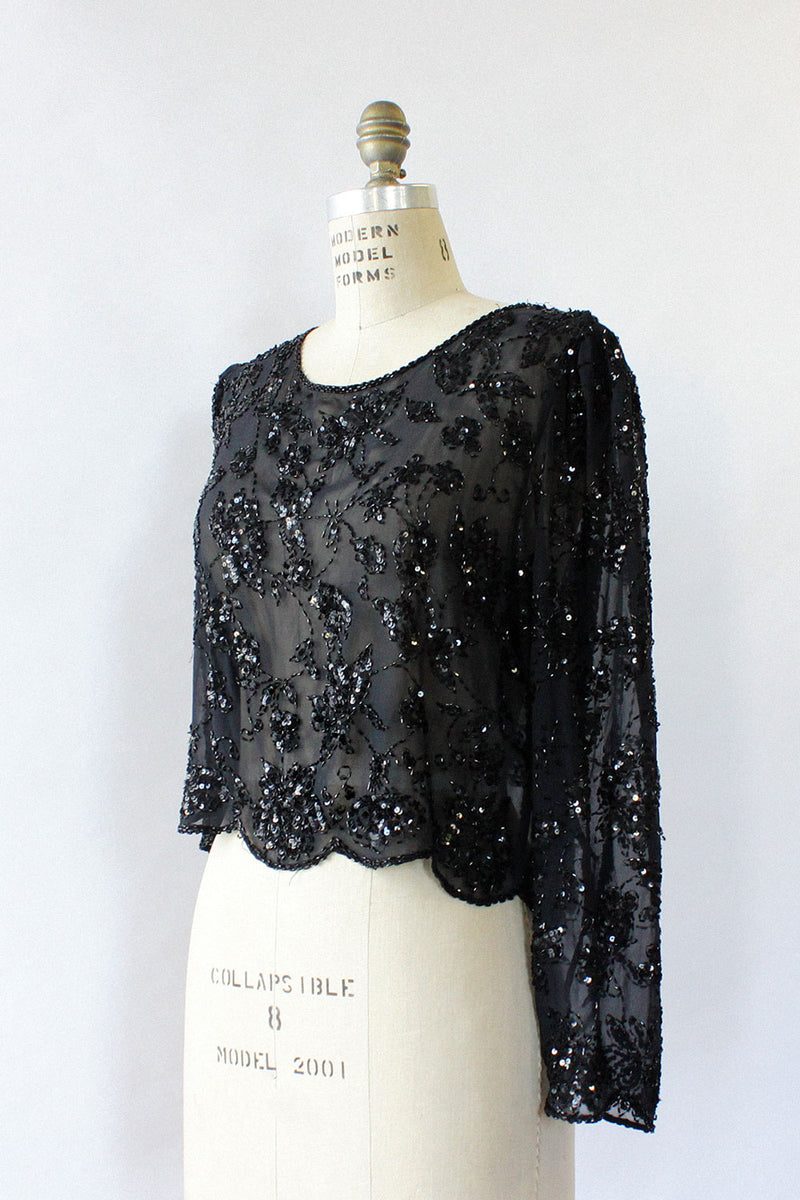 トップス vintage bead embroidery sheer top Sheer Beaded Top M – OMNIA