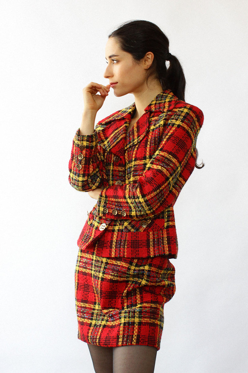 Red Gold Plaid Skirt Suit XS/S