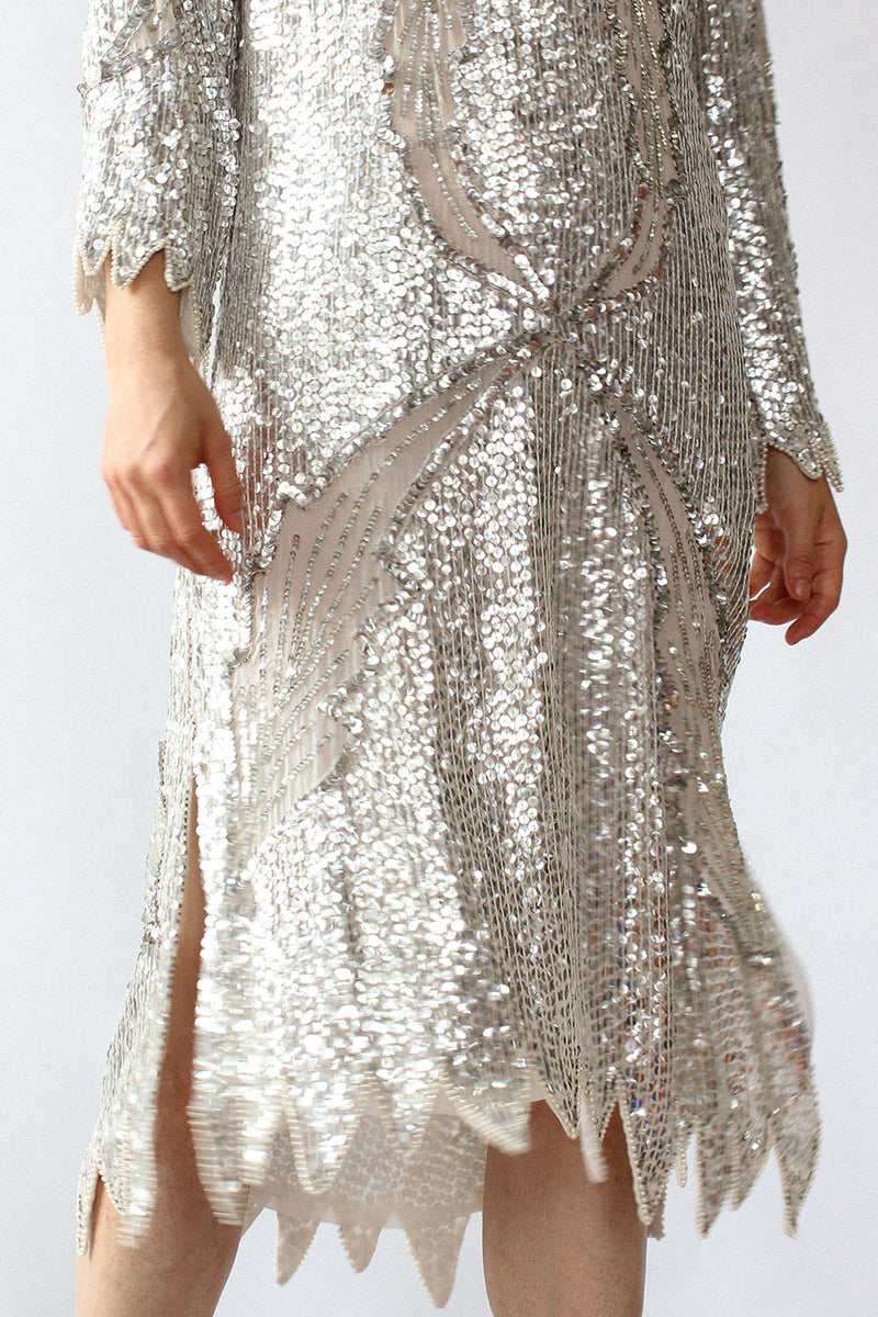 silver dress xs What's Not to Love Sequin Floral Mini Dress - Silver (FINAL SALE)