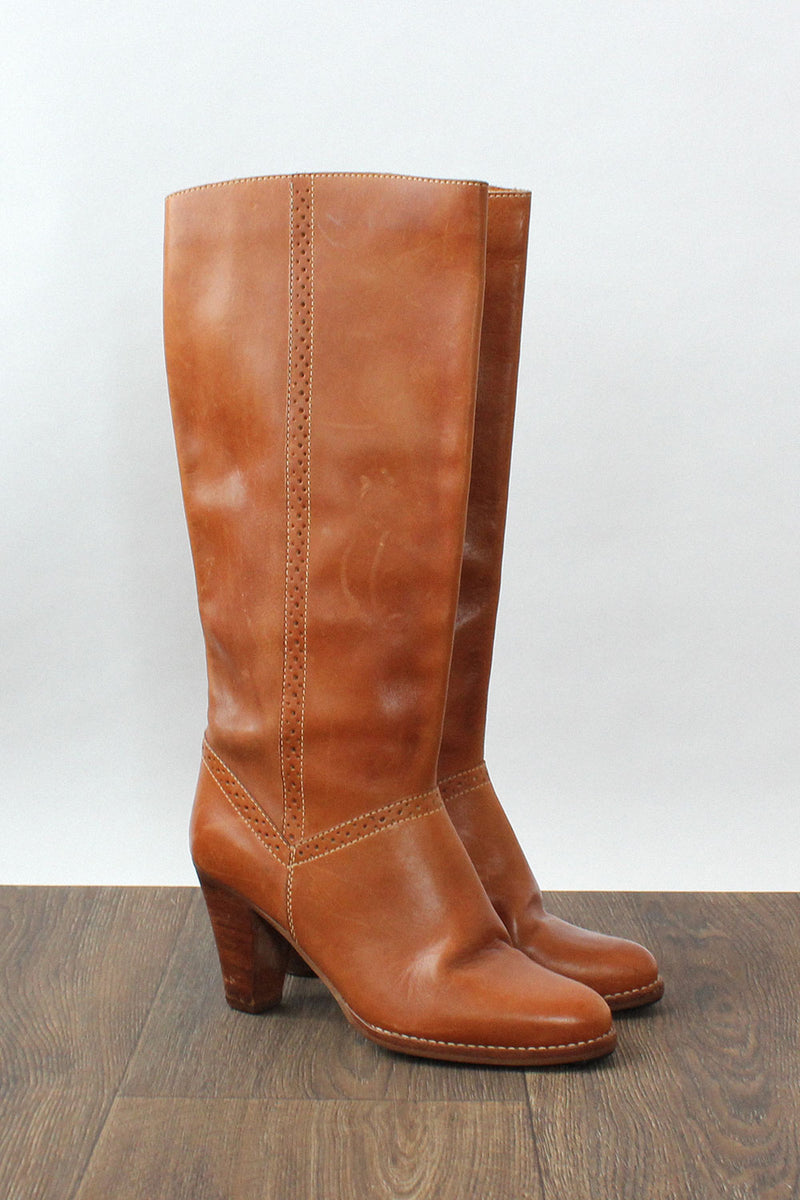 Leather Boots, Medium Brown