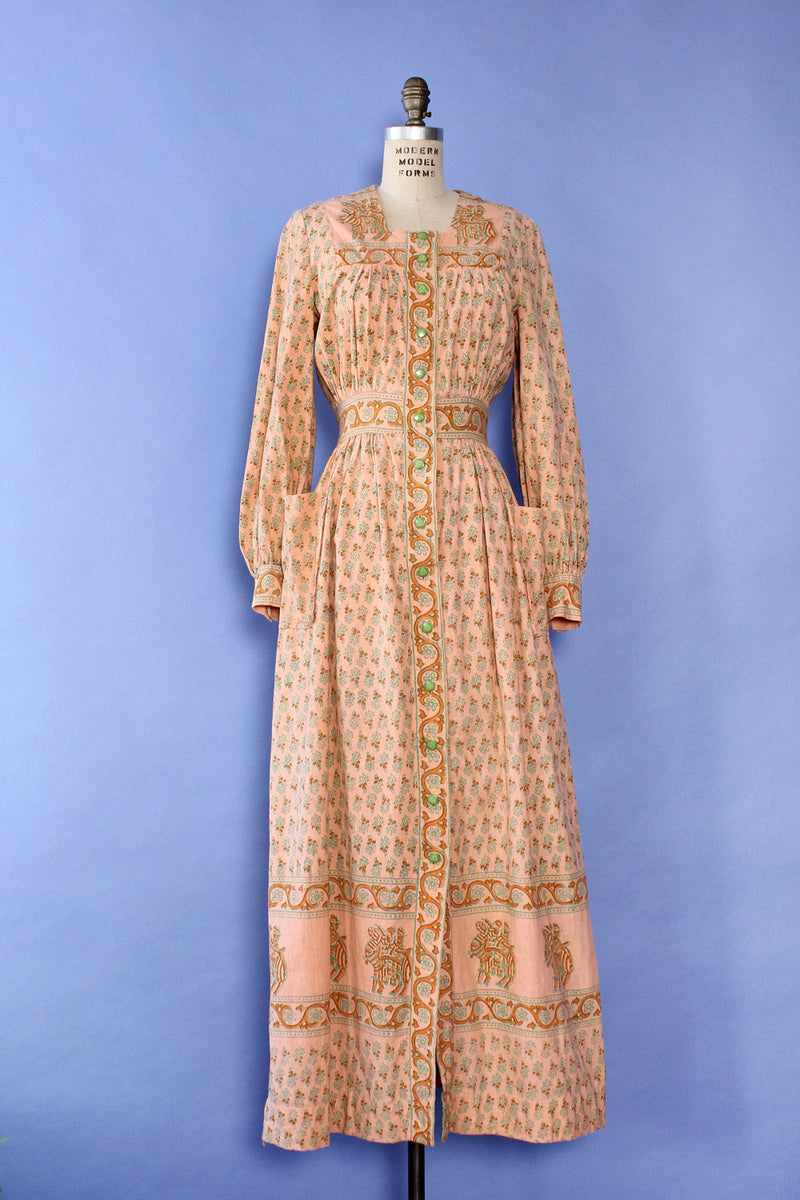Peachy Indian Cotton Maxi Dress M OMNIA Peachy Indian Cotton Maxi Dress M OMNIA