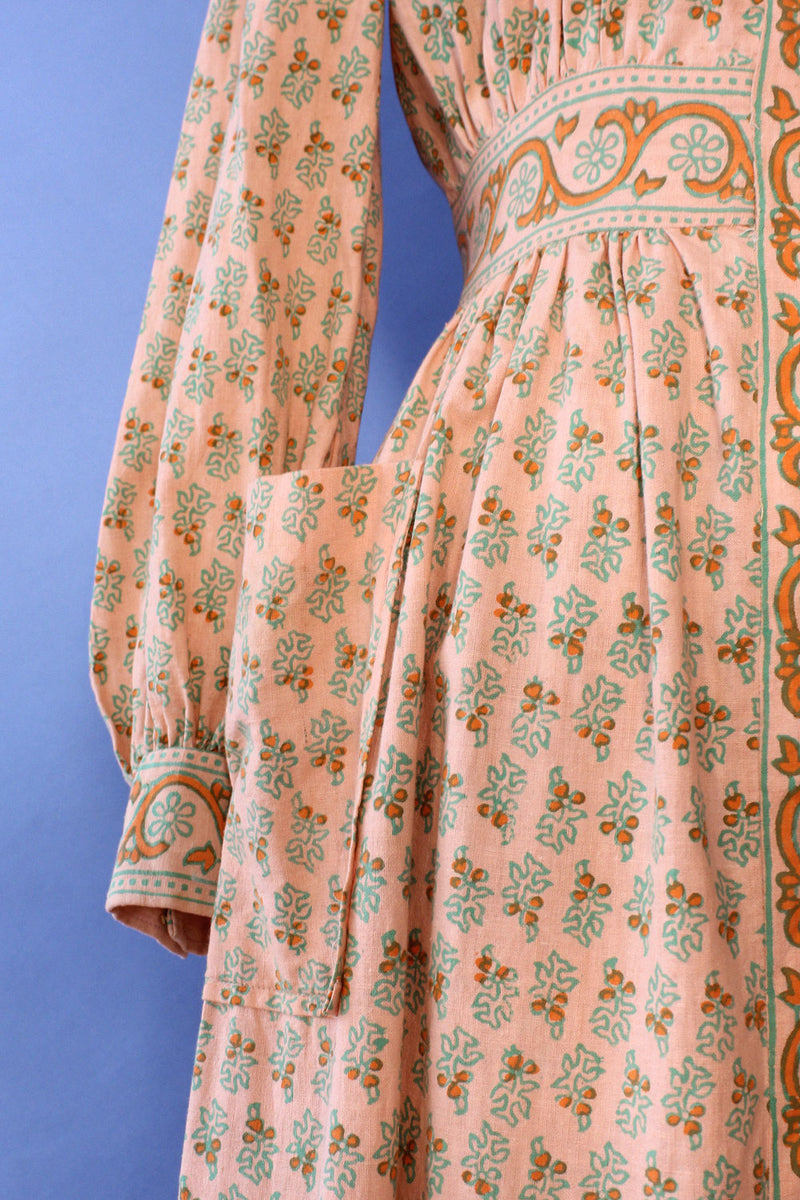 Peachy Indian Cotton Maxi Dress M OMNIA Peachy Indian Cotton Maxi Dress M OMNIA
