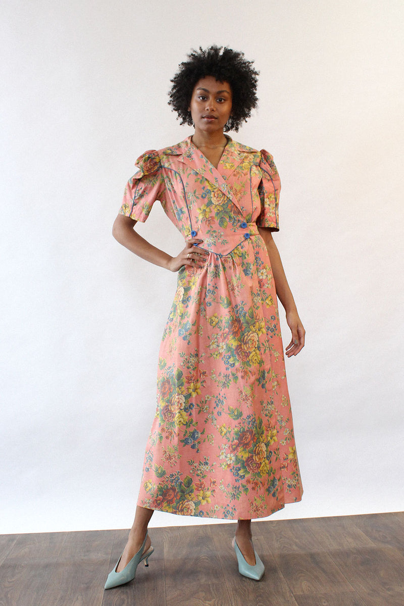 Diana Dean 1940s Floral Robe Dress M/L OMNIA Diana Dean 1940s Floral Robe Dress M/L OMNIA