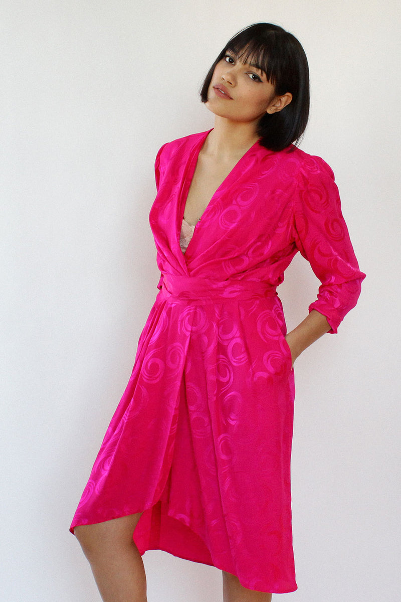 Electric Pink Silk Wrap Dress M OMNIA Electric Pink Silk Wrap Dress M OMNIA