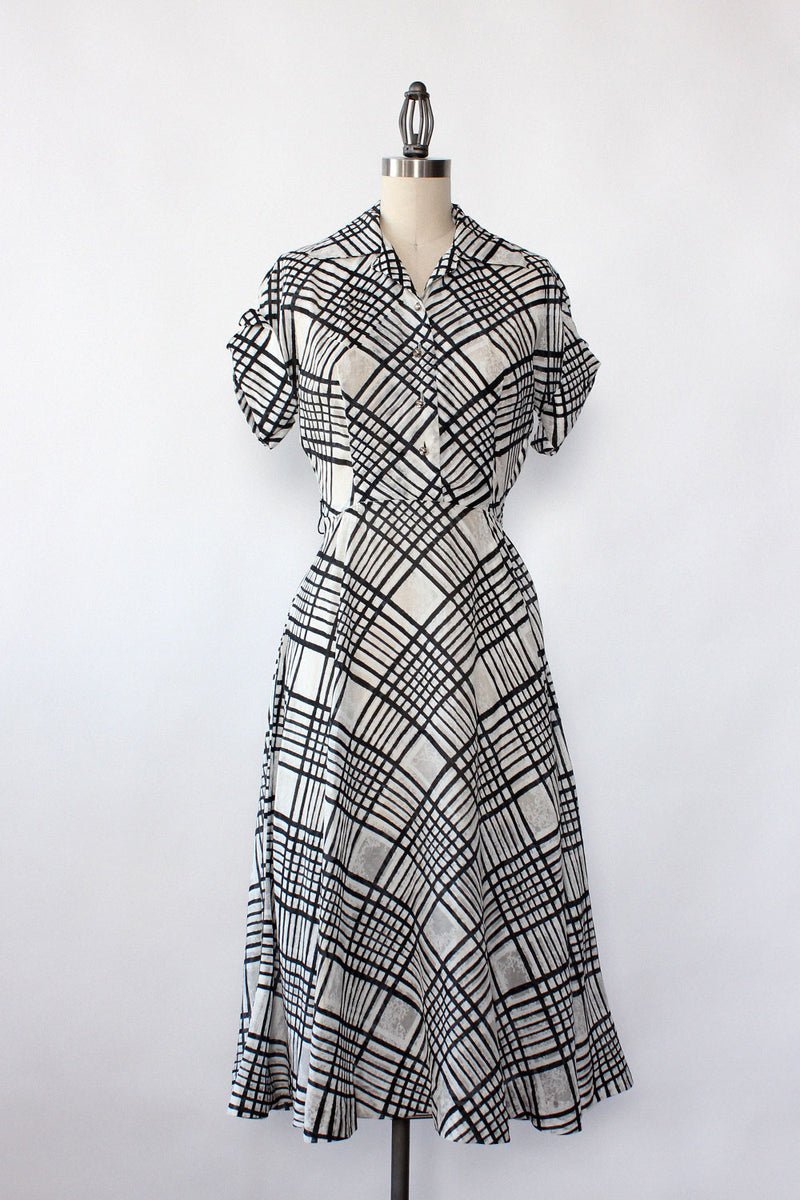 1950s Plaid Silk Flare Dress XS OMNIA 1950s Plaid Silk Flare Dress XS OMNIA