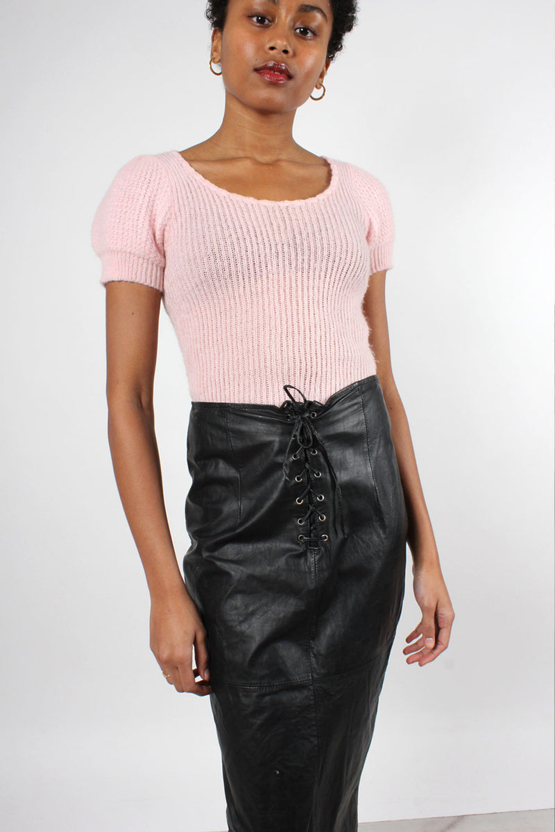 Lace-up Leather Zip Skirt S