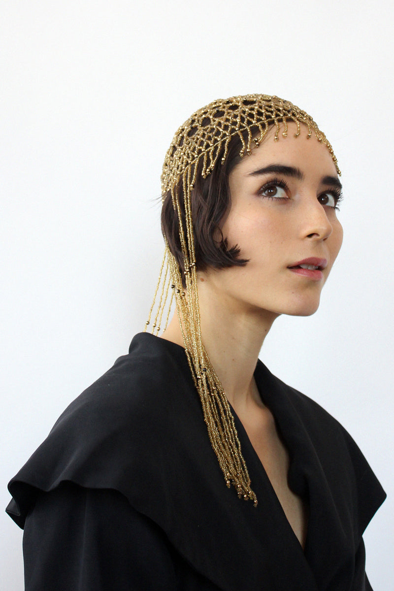 beaded head dress Vintage Beaded Fringe Headdress Recess