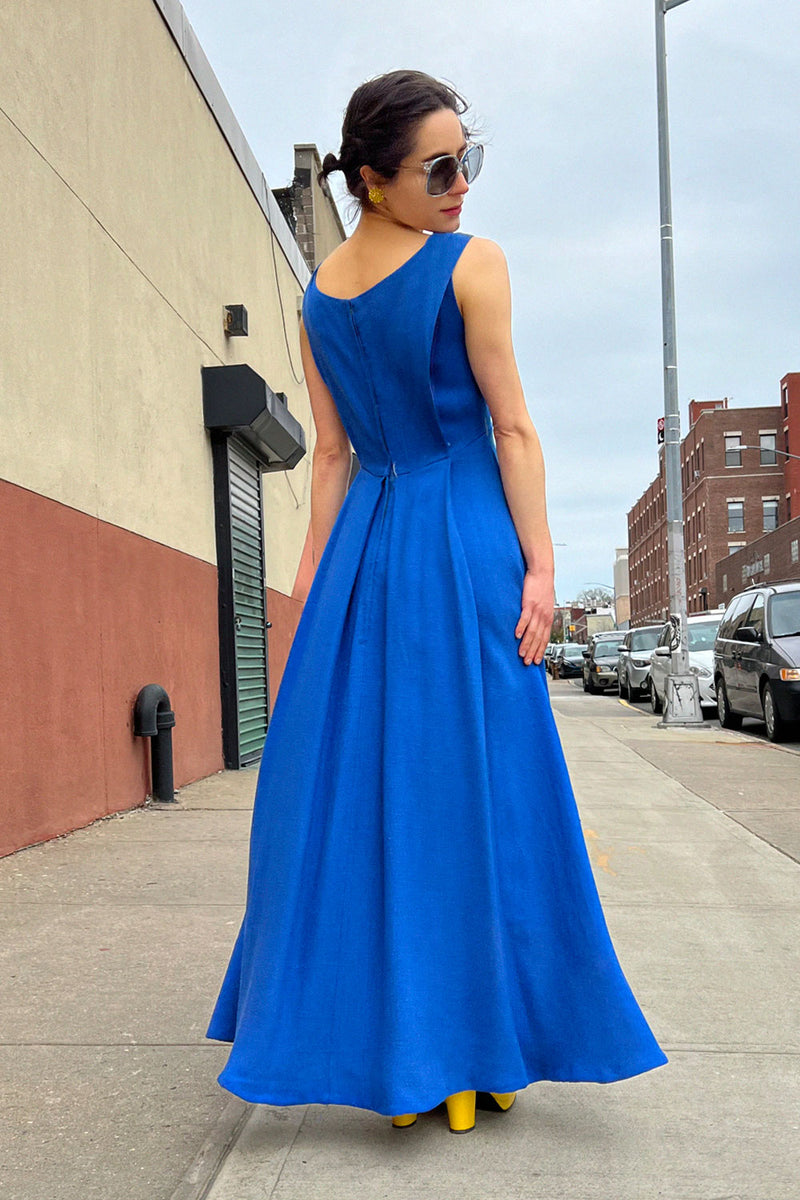 Cobalt Blue Sweeping Maxi Dress S OMNIA Cobalt Blue Sweeping Maxi Dress S OMNIA