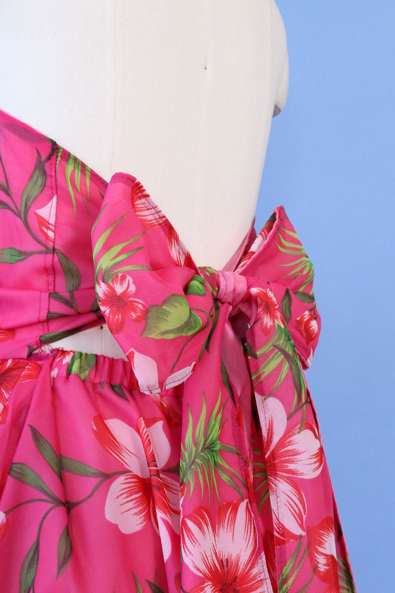 Hot Pink Hibiscus Halter Dress L OMNIA Hot Pink Hibiscus Halter Dress L OMNIA