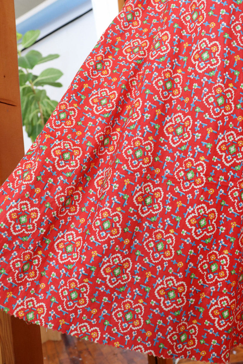 1930s Pixelated Folk Print Dress M-M/L