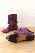 Purple Suede Fringe Booties 7-7.5