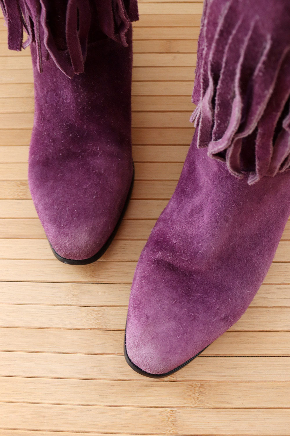 Purple Suede Fringe Booties 7-7.5