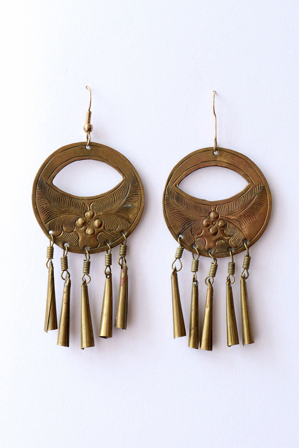 Brassy Engraved Fringe Earrings