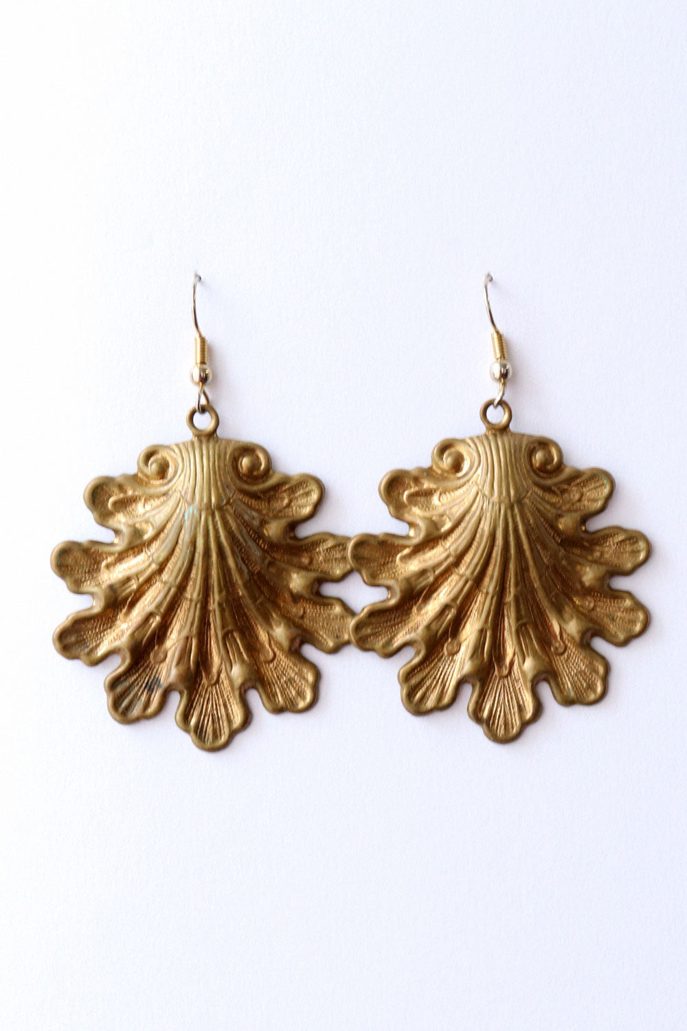 Scalloped Shell Brass Earrings