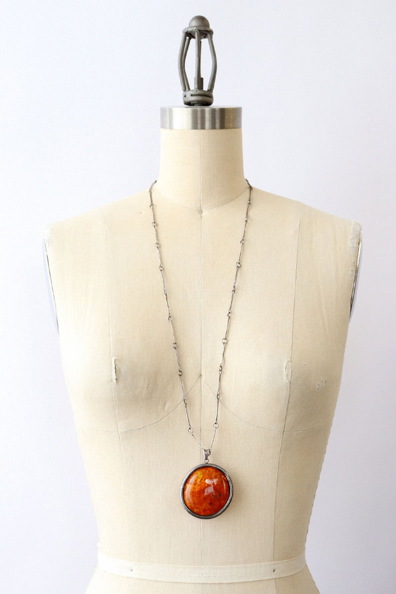 Handmade Amber Medallion Sterling Necklace