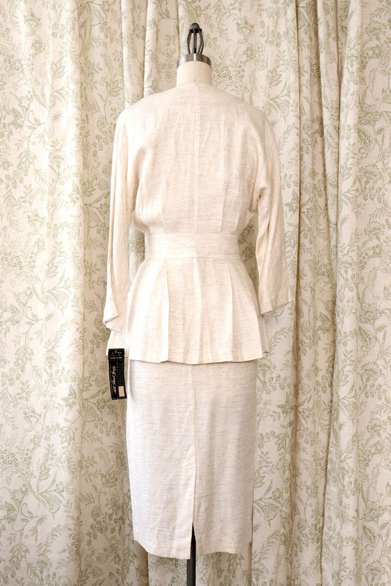 Ivory Peplum Power Suit XS