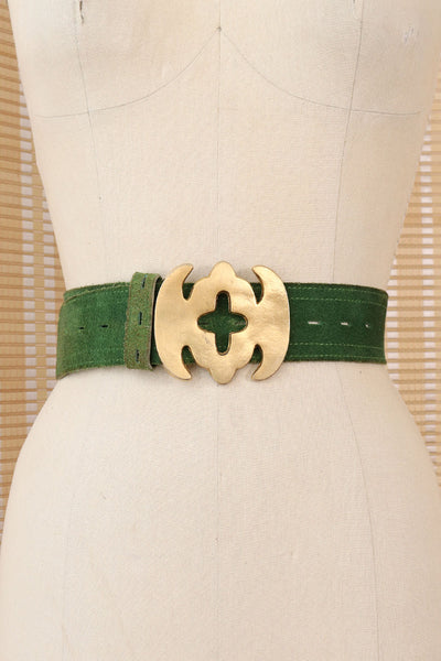 Gucci Logo Belt,green suede belt with GG gold Gucci Blondie Thin Belt in Dark Green Mini GG Monogram Suede  main image 2
