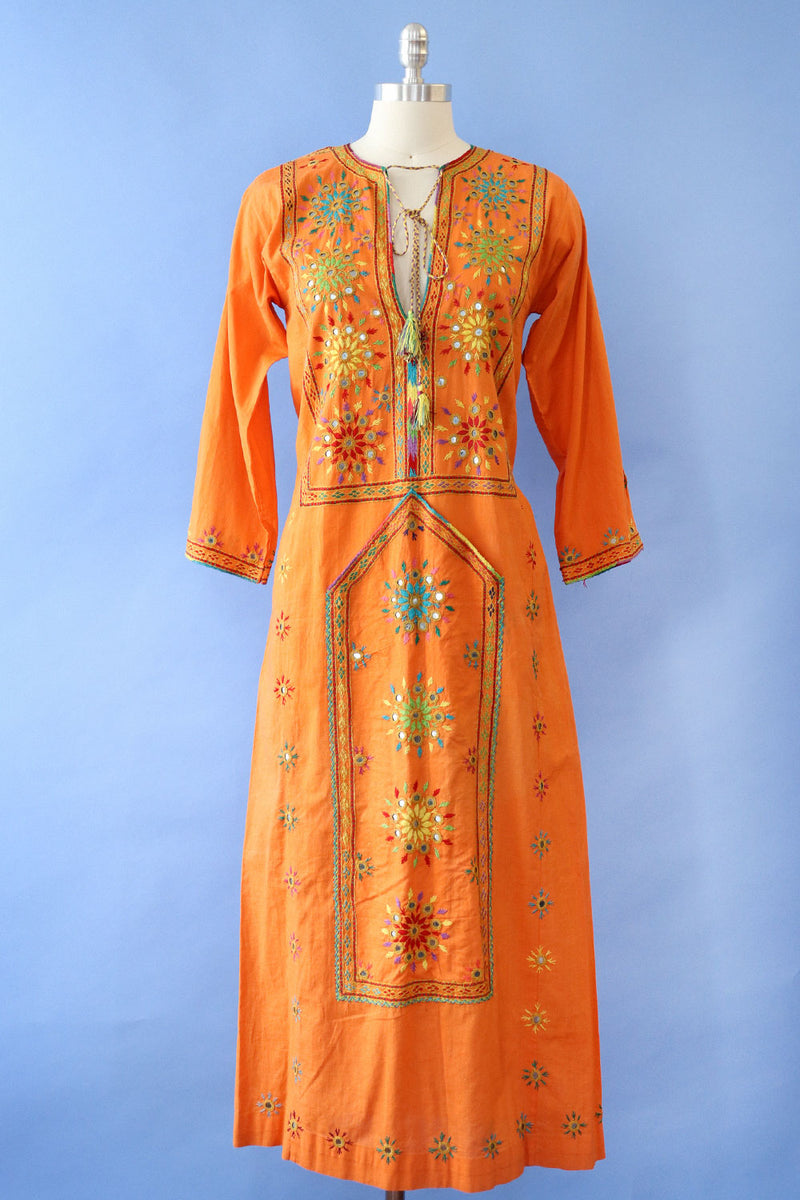 Mirrored Tangerine Cotton Caftan XS/S