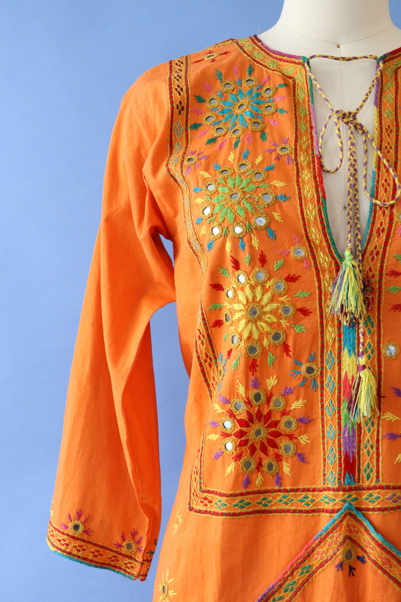 Mirrored Tangerine Cotton Caftan XS/S
