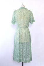 1940s Sheer Shamrock Day Dress M/L