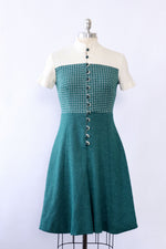 Evergreen and Ivory Button Dress S/M