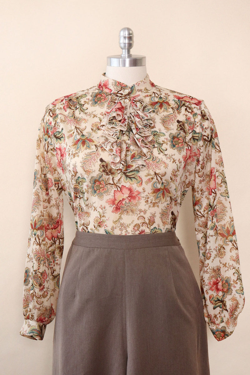 Ruffled Wallpaper Floral Blouse L