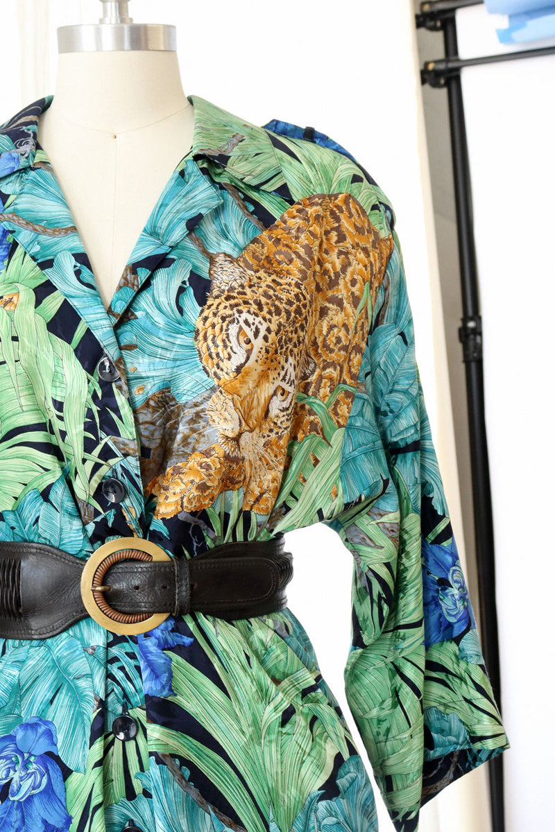 Lurking Tiger Silk Shirtdress M-M/L