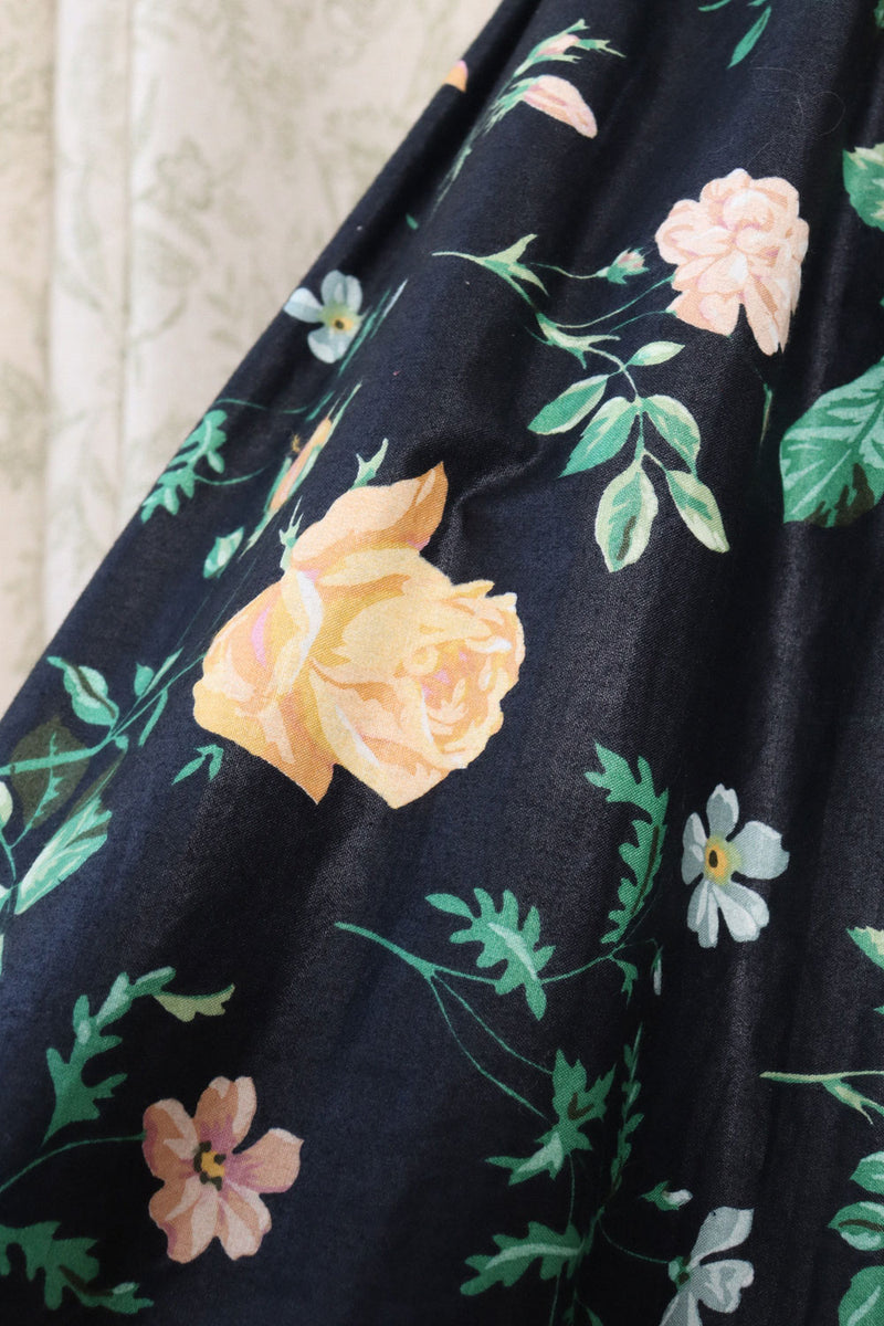 polished cotton dress fabric Vintage Polished Cotton Print Fabric Pale Green Green Black Roses 36 Wide by 4 Yards Summer Cocktail Dress