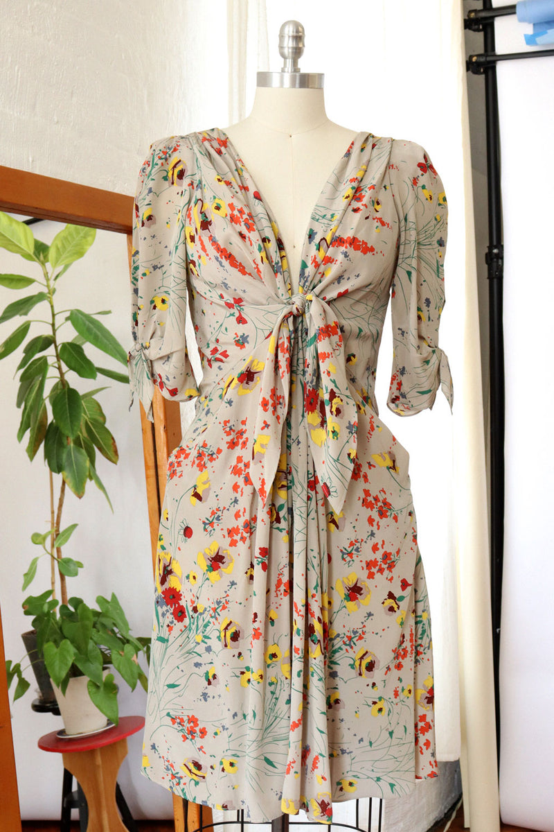 Baraschi Silk Floral Tie Dress L