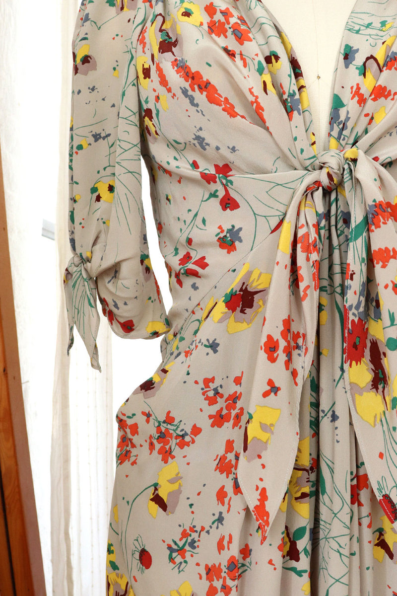 Baraschi Silk Floral Tie Dress L
