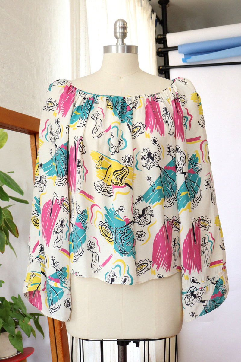 Old Hollywood 1940s Rayon Blouse L
