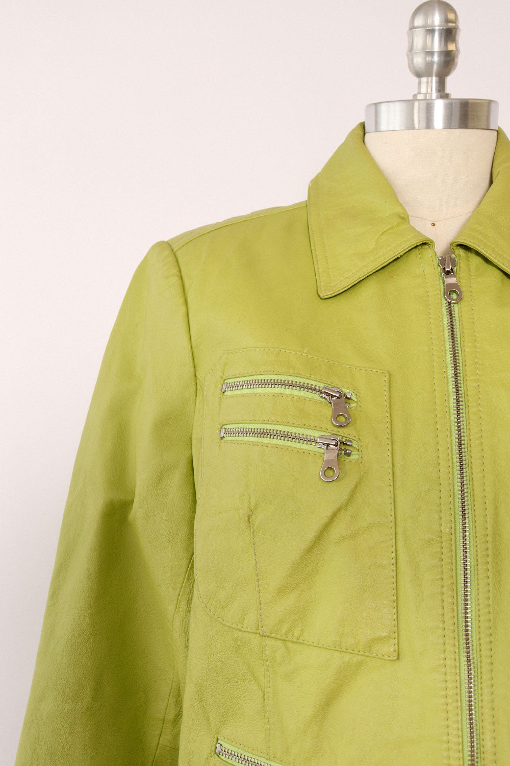 Lime Leather Zip Jacket M/L