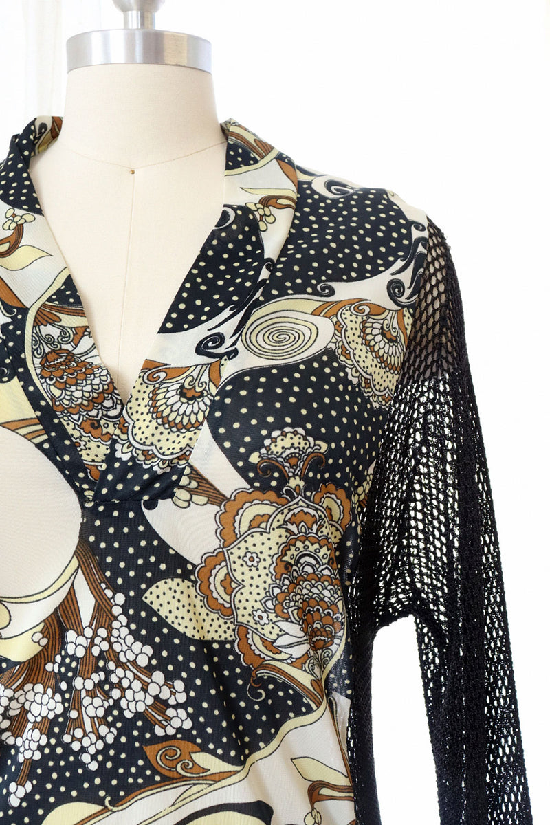 Mesh Panelled Trippy Caftan S-L