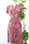 1940s Tree of Life Buttoned Rayon Dress M-M/L
