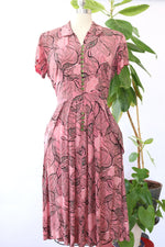 1940s Tree of Life Buttoned Rayon Dress M-M/L