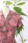 1940s Tree of Life Buttoned Rayon Dress M-M/L