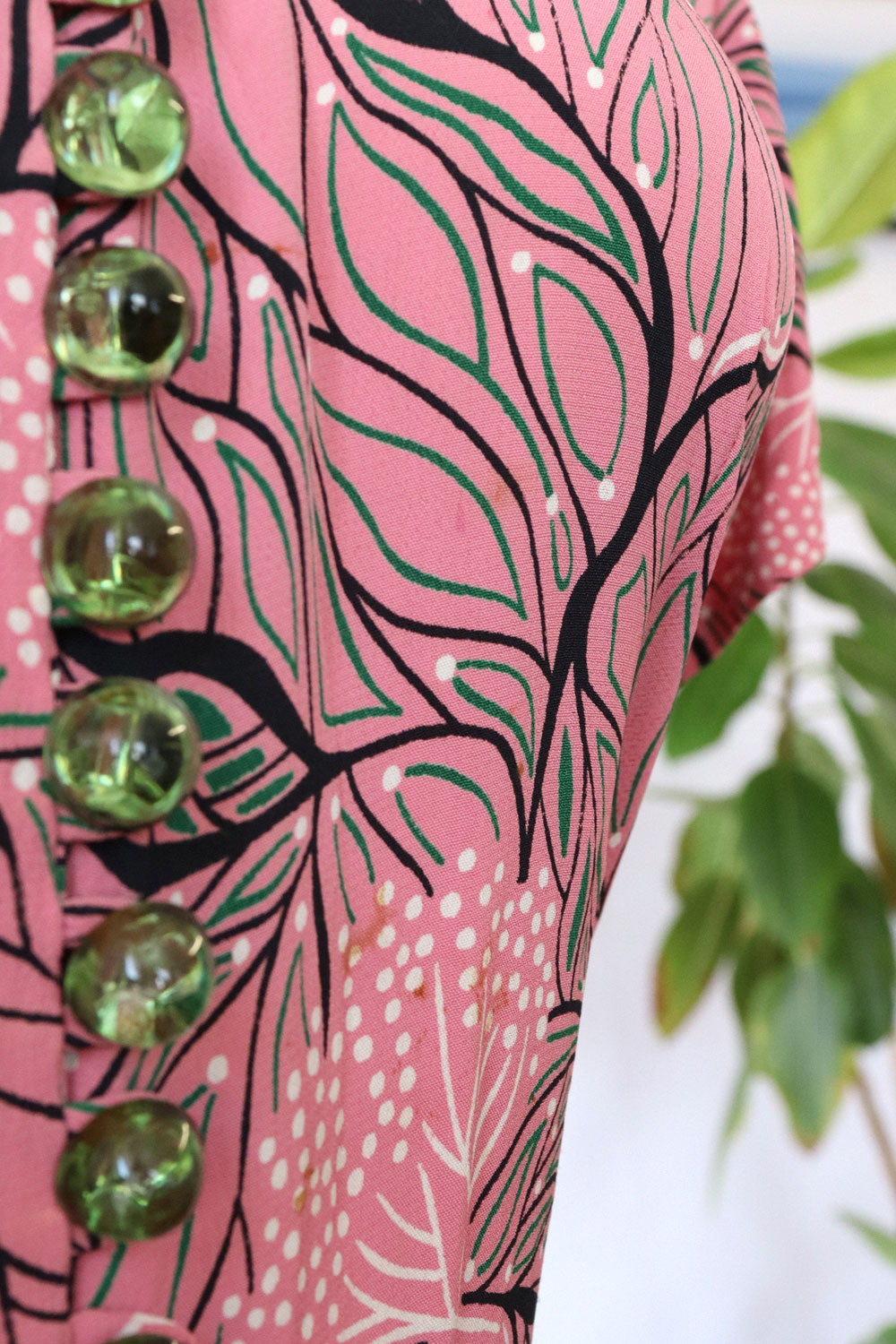 1940s Tree of Life Buttoned Rayon Dress M-M/L