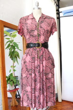 1940s Tree of Life Buttoned Rayon Dress M-M/L